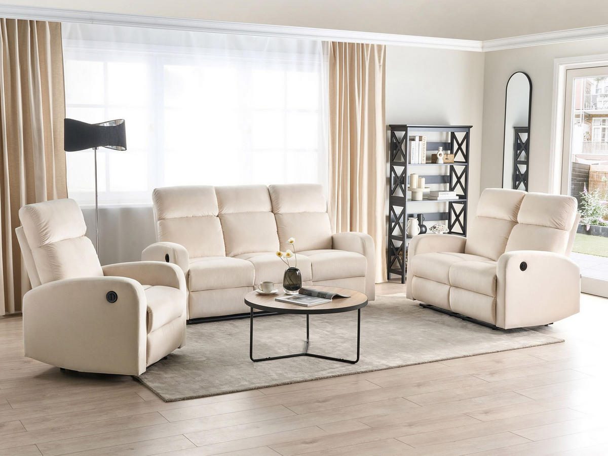 6-SITZER-SOFA SET Samtstoff creme elektrisch verstellbar Verdal - Weiß, Textil (73/73/180cm) - Beliani