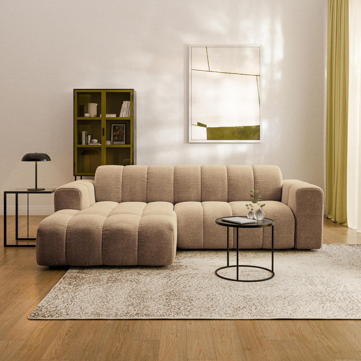 ECKSOFA TISI Beige Strukturstoff - Beige, Holz (274/165cm) - MASSENO