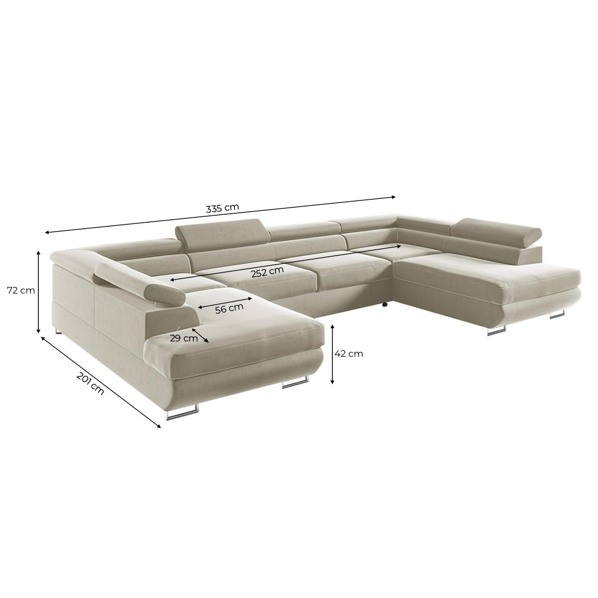 PANORAMASOFA Lyam 5 Sitzplätze Beige - Beige, Holzwerkstoff (335/72/201cm) - Petits-meubles