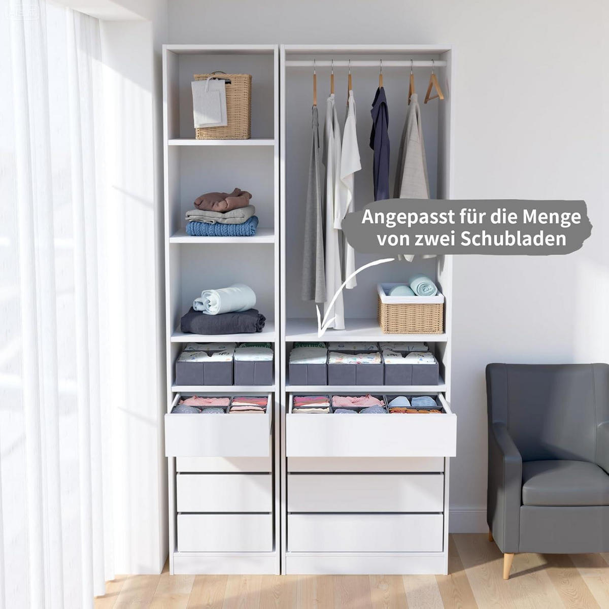 SCHUBLADEN Organizer 12er Set Grau für PAX Kleiderschrank 75x58 cm - Grau, Textil (24/11/26cm)