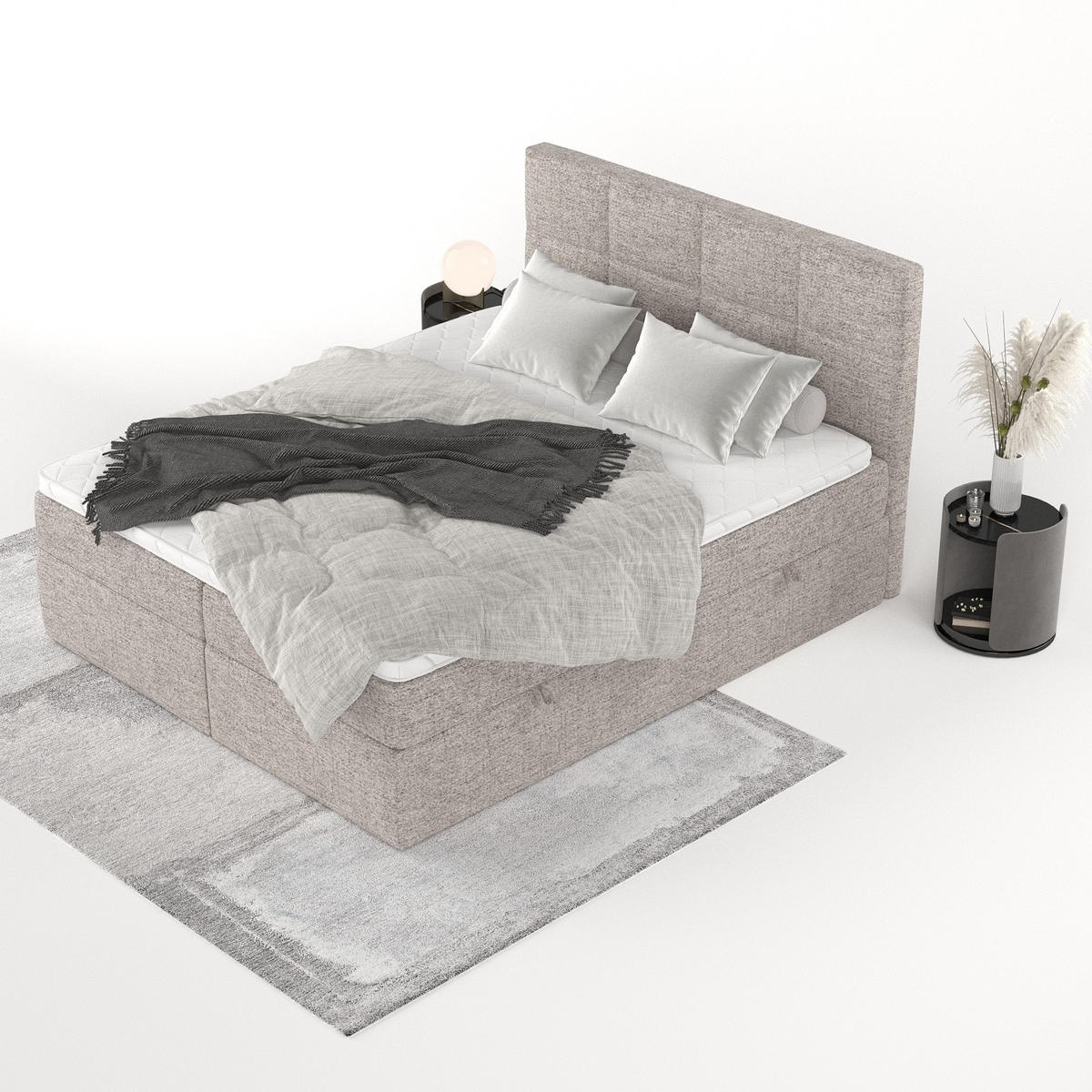 BOXBETT Oris 160/200 cm Beige im Neve Stoff - Beige/Schwarz, Holz/Holzwerkstoff (160/200cm) - AltaBeds
