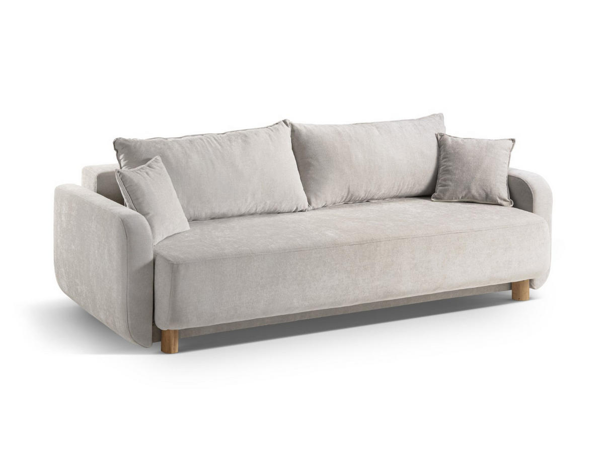 SOFA ausklappbar mit Bettkasten Elen aus strukturiertem Stoff beige 3 Sitzplätze - Beige, Textil (231/86/106cm) - Micadoni