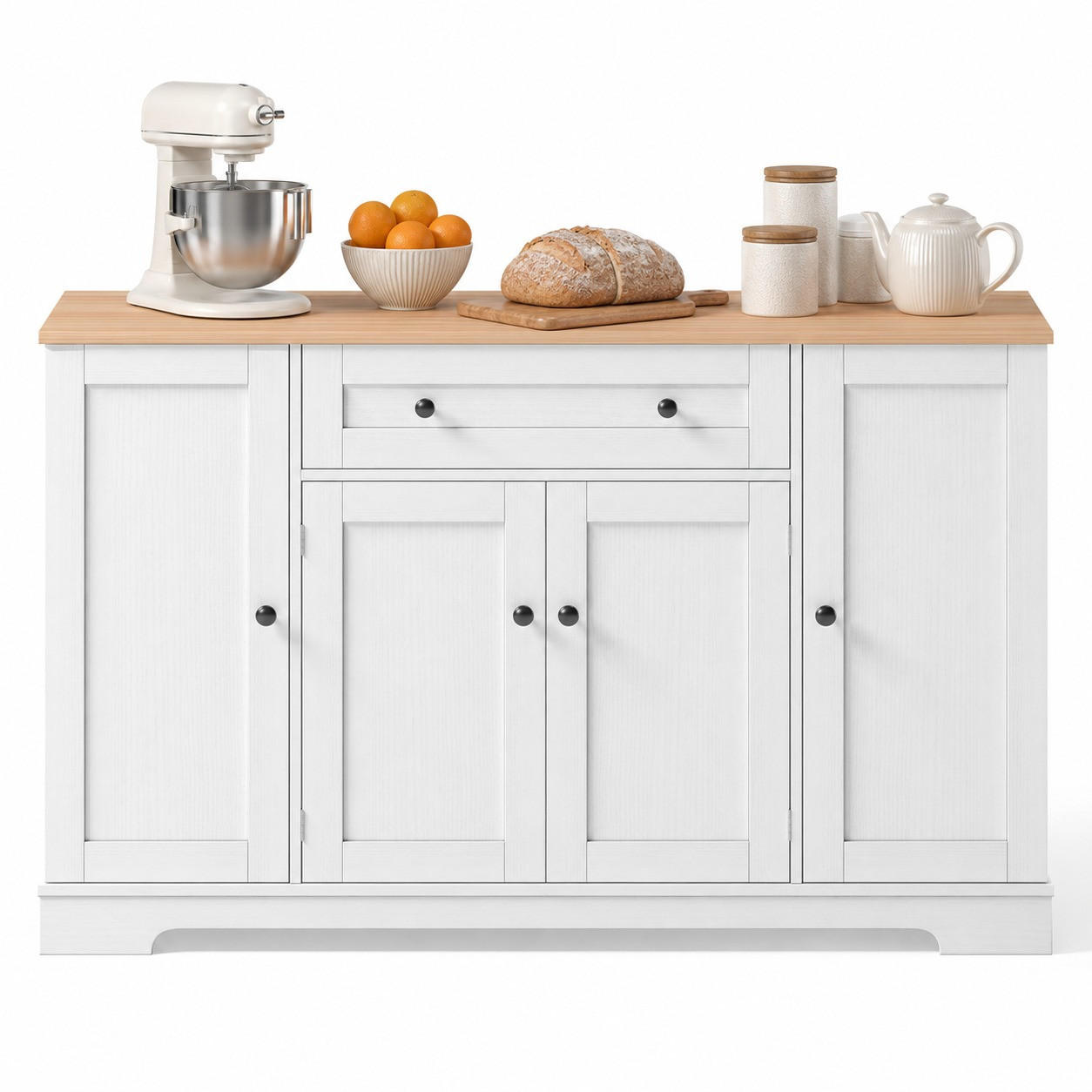 SIDEBOARD in Weiß und Naturfarbe Küchenbuffet mit Regaltüren und Schublade für Küche und Wohnzimmer, B138/T40/H85 cm - Weiß, Holzwerkstoff (138/85/40cm) - STILVORA