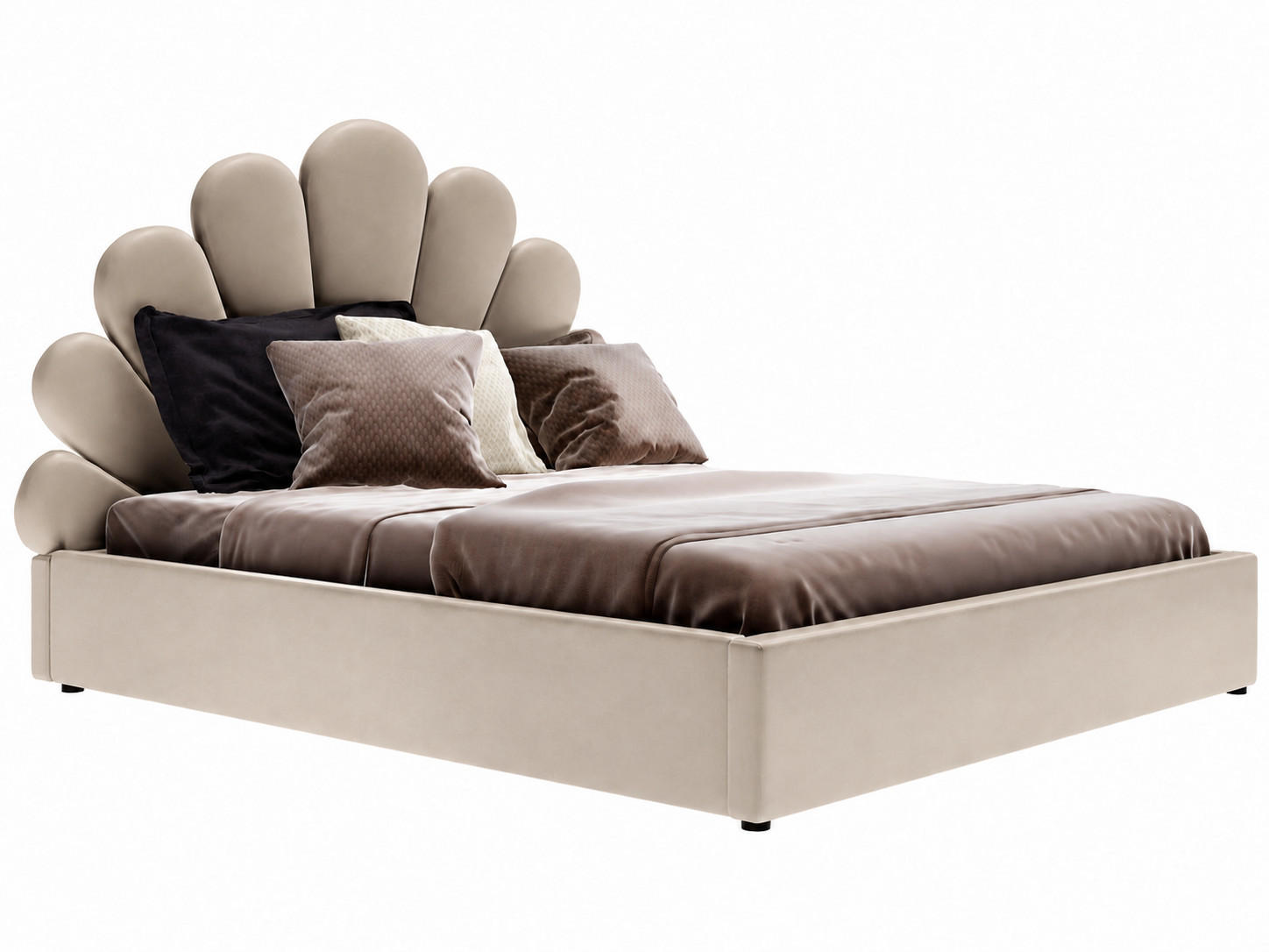 POLSTERBETT ARIEL 120x200 cm Beige mit Bettkasten und Lattenrost, Muschel-Kopfteil - Beige, Textil/Metall (120/200cm) - MebleHot