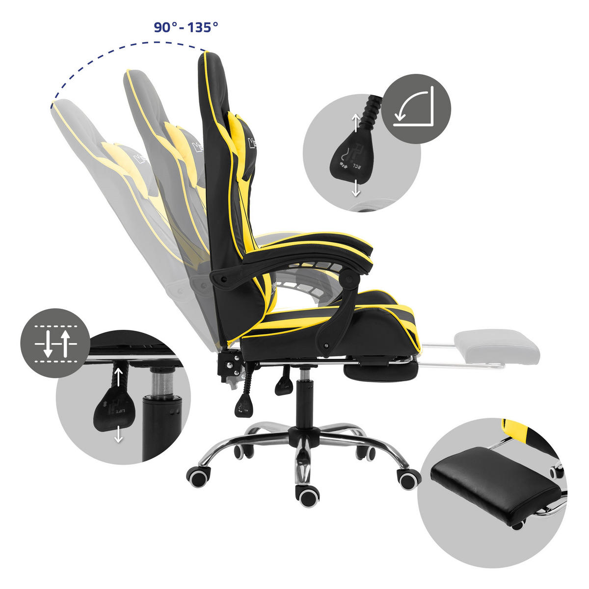GAMING-STUHL schwarz gelb - Gelb, Metall (62/128/62cm) - ML-DESIGN