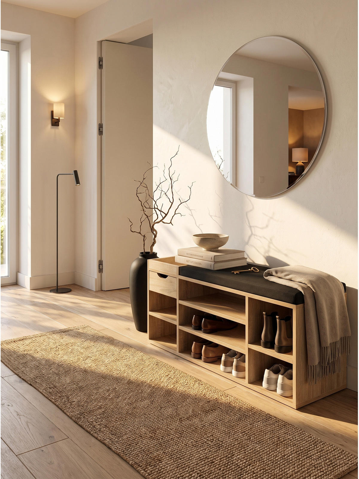 GARDEROBENBANK CARTAGENA, Stoff, Sonoma, 100 x 30 x 45 cm - Hellbraun/Schwarz, Holzwerkstoff/Textil (100/45/30cm) - KADIMA DESIGN