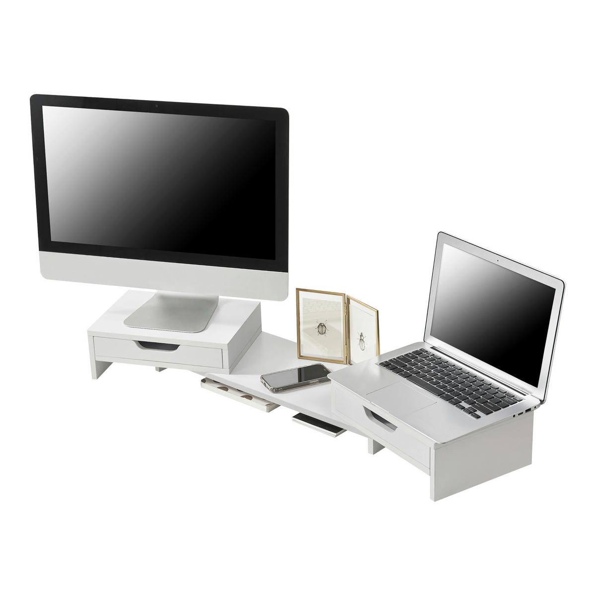 MONITORSTÄNDER Marttila - Weiß, Holzwerkstoff (22/60/11cm) - [en.casa]