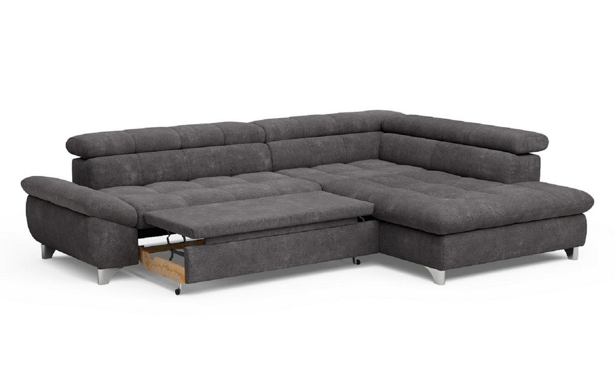 ECKSOFA mit Schlaffunktion und verstellbare Kopflehnen - Silberfarben/Graphitfarben, Textil/Metall (234/312cm) - Cotta
