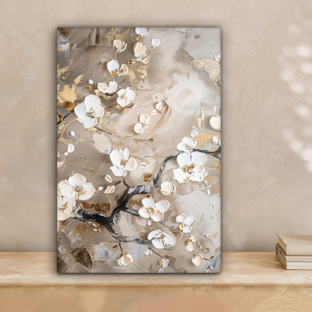 LEINWANDBILD - Blumen - Weiß - Gold - Beige - Luxus - 20x30 - Bilder - Greige, Textil (20/30cm) - MuchoWow