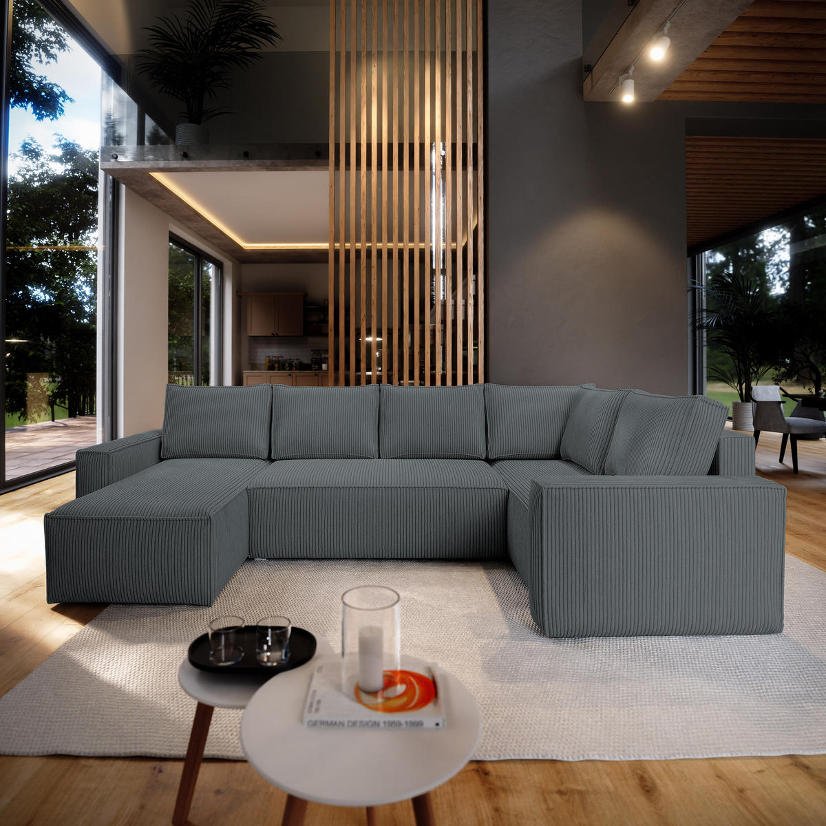 ROHOVÁ SEDAČKA NORENA šedá - šedá, dřevo/textil (295/157.5cm) - MASSENO