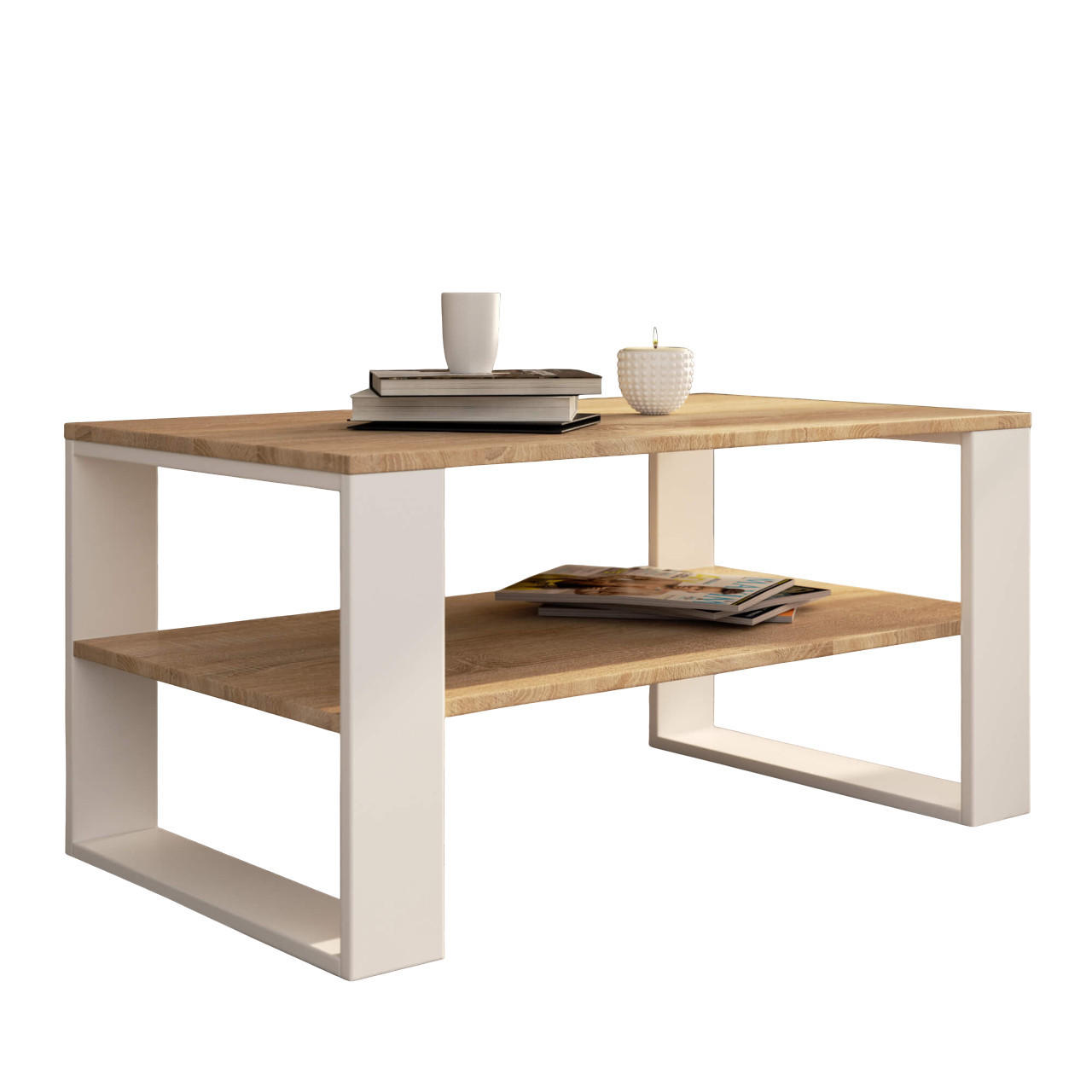 COUCHTISCH Rechteckig Sonoma Eiche - Weiß 92/45/53 cm - Weiß/Sonoma Eiche, Holzwerkstoff (53/92/45cm) - designimpex