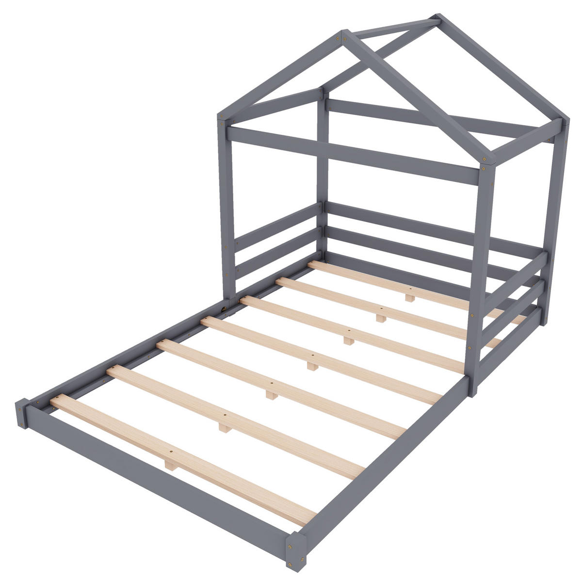 KINDERBETT 140/200 cm in Hausform mit Lattenrost aus Kiefer und MDF, Grau - Grau, Holzwerkstoff (140/200cm) - Redom
