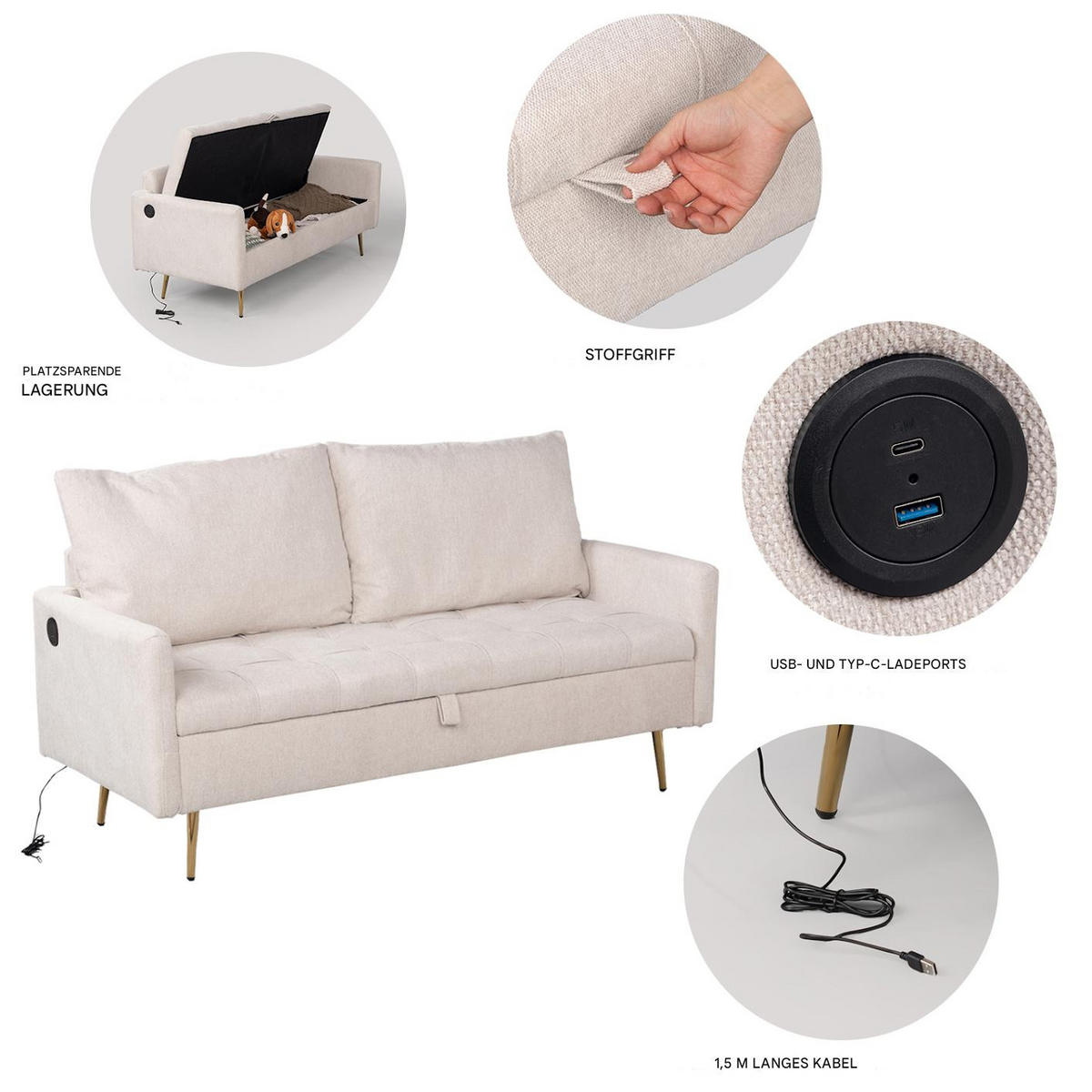 2-SITZER-SOFA in Beige - Beige, Textil (72/83/152cm) - Meubles Cosy