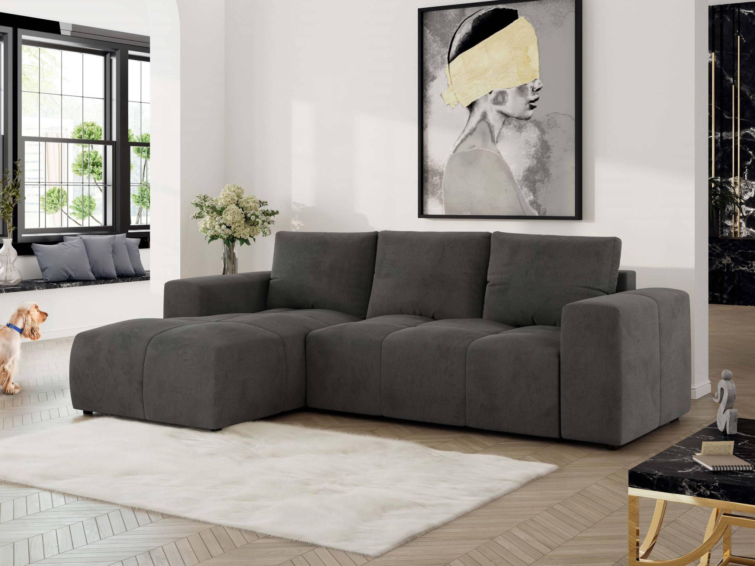 ECKSOFA MONIVA Dunkelgrau Velvet - Links - Dunkelgrau/Schwarz, Textil (164/266cm) - MKS