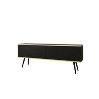 TV-BOARD FORNO (Schwarz, Rillenfront, Goldene Details, 2 Klapptüren, schwarze Metallfüße, 135 cm) - Schwarz, Holz/Holzwerkstoff (135/53/32cm) - Ravio