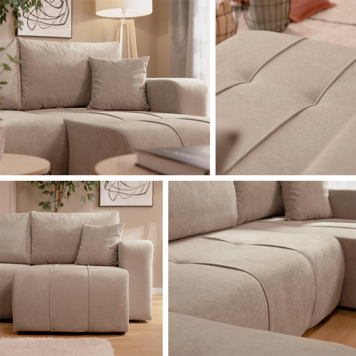 WOHNLANDSCHAFT Furyn U - Beige/Schwarz, Holz/Kunststoff (312/82/145cm) - MIRJAN24