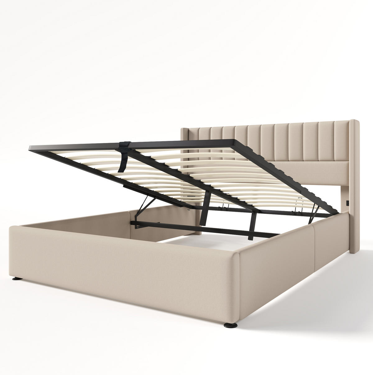 POLSTERBETT 160/200 cm Beige mit Stauraum und hydraulischem Lattenrost - Beige, Textil (160/200cm) - Flora Grace