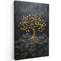 LEINWANDBILD Blätter - Gold - Baum - Fels Deko Groß 90x140 cm - Schwarz, Textil (90/140cm) - MuchoWow