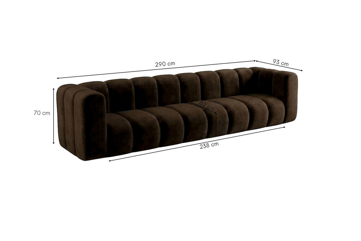 POHOVKA 4místná Modulární, Sametová Látka Riviera, Čokoládová, GRAND - hnědá, dřevo (290/70/89cm) - Kaiser Möbel