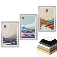 WANDBILDER 3er Set - 40x60 cm Silberner Rahmen - Japanische Bergabstraktionen - Silberfarben, Kunststoff (40/60cm) - ArtPrintCave
