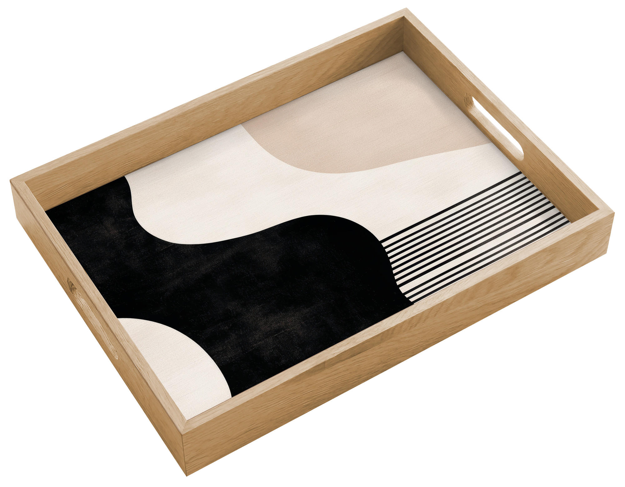 TABLETT Abstrakt - Japandi - Beige - Modern 40x30 cm - Schwarz, Holz (40/5/5cm) - OnlyWow