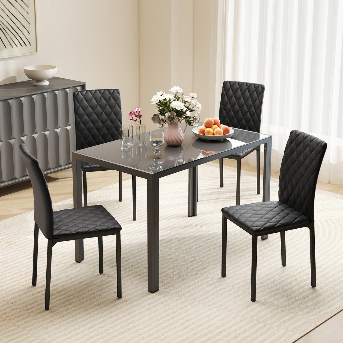 ESSZIMMERSTUHL, 4er-Set Essstuhl, Gepolsterte Esszimmerstühle aus Kunstleder - Schwarz, Kunststoff (50/91/41cm) - HOMCOM