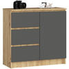 KOMMODE Eiche Artisan, Grau 35x80x77 cm - Graphitfarben/Eiche Artisan, Holzwerkstoff (80/77/35cm) - Akord