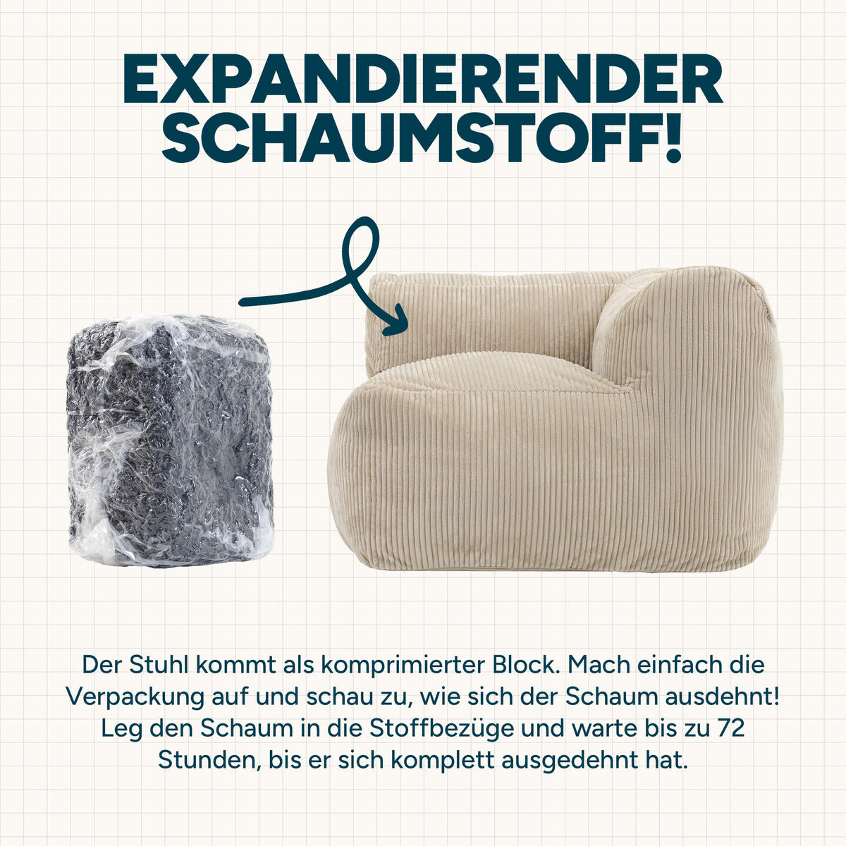 SITZSACK-ECKSESSEL ZEN modular Cord - Beige, Textil (100/68/100cm) - icon