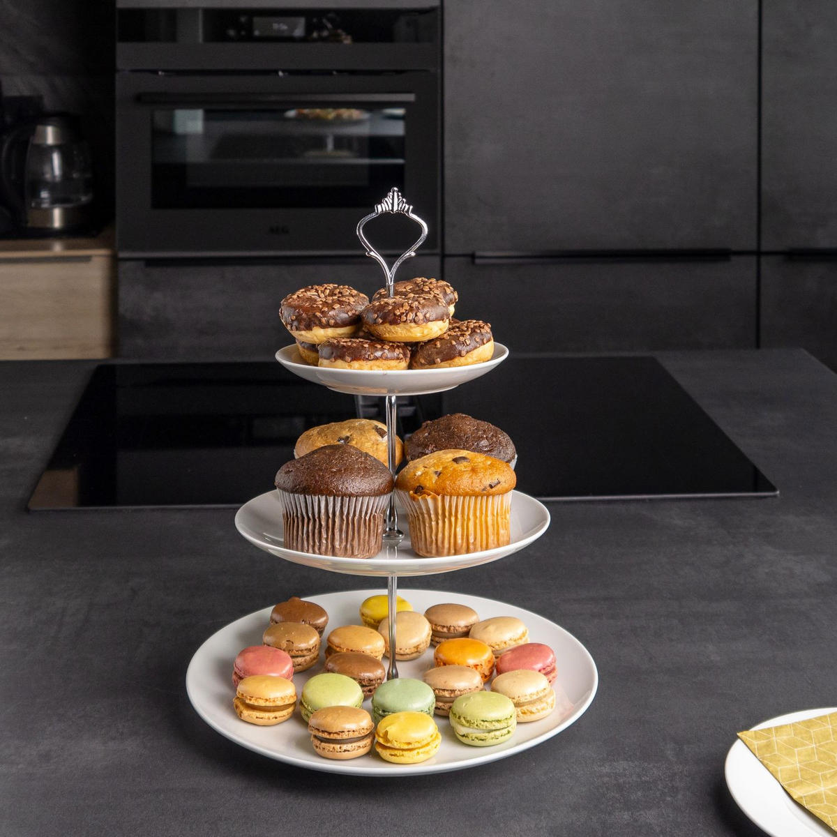 TORTENSTÄNDER Porzellan 15.5 / 20.5 / 27 x 37 cm - Weiß, Keramik (26.5/37cm) - Intirilife