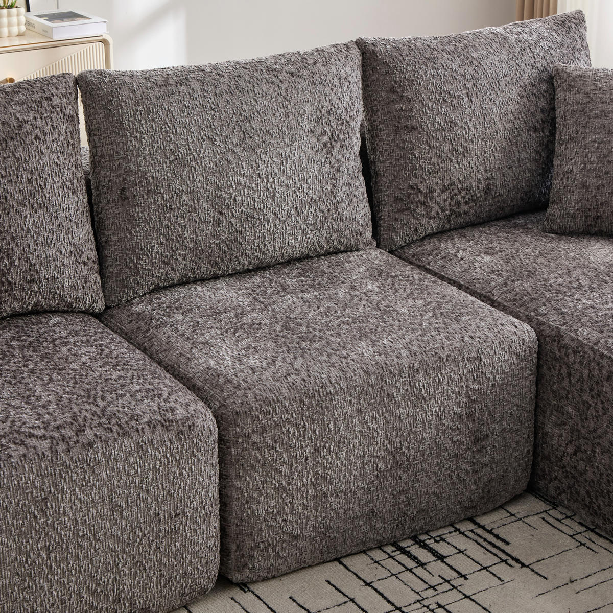 ECKSOFA 261/165/80,5 cm dunkelgrau aus Chenille ohne Montage - Dunkelgrau, Textil (261/165cm) - OKWISH