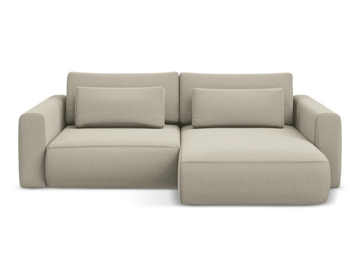 ECKSOFA mit Schlaffunktion Samt Stoff Creme - Perlmutt/Creme, Kunststoff/Textil (240/149cm) - Makamii