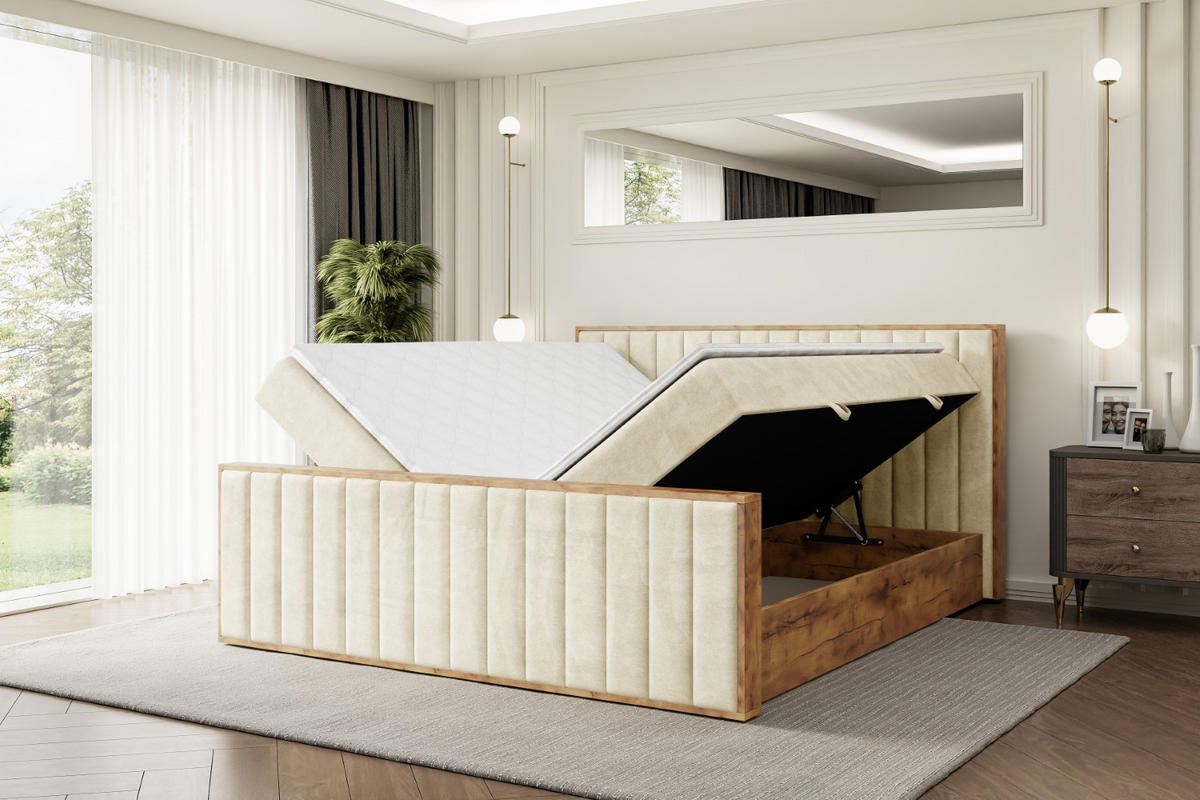 BOXBETT mit Matratze H3 und Lattenrost - LOLLI4-Z - 160x200 - Beige Monolith - Beige, Holzwerkstoff (160/200cm) - ALTDECOR