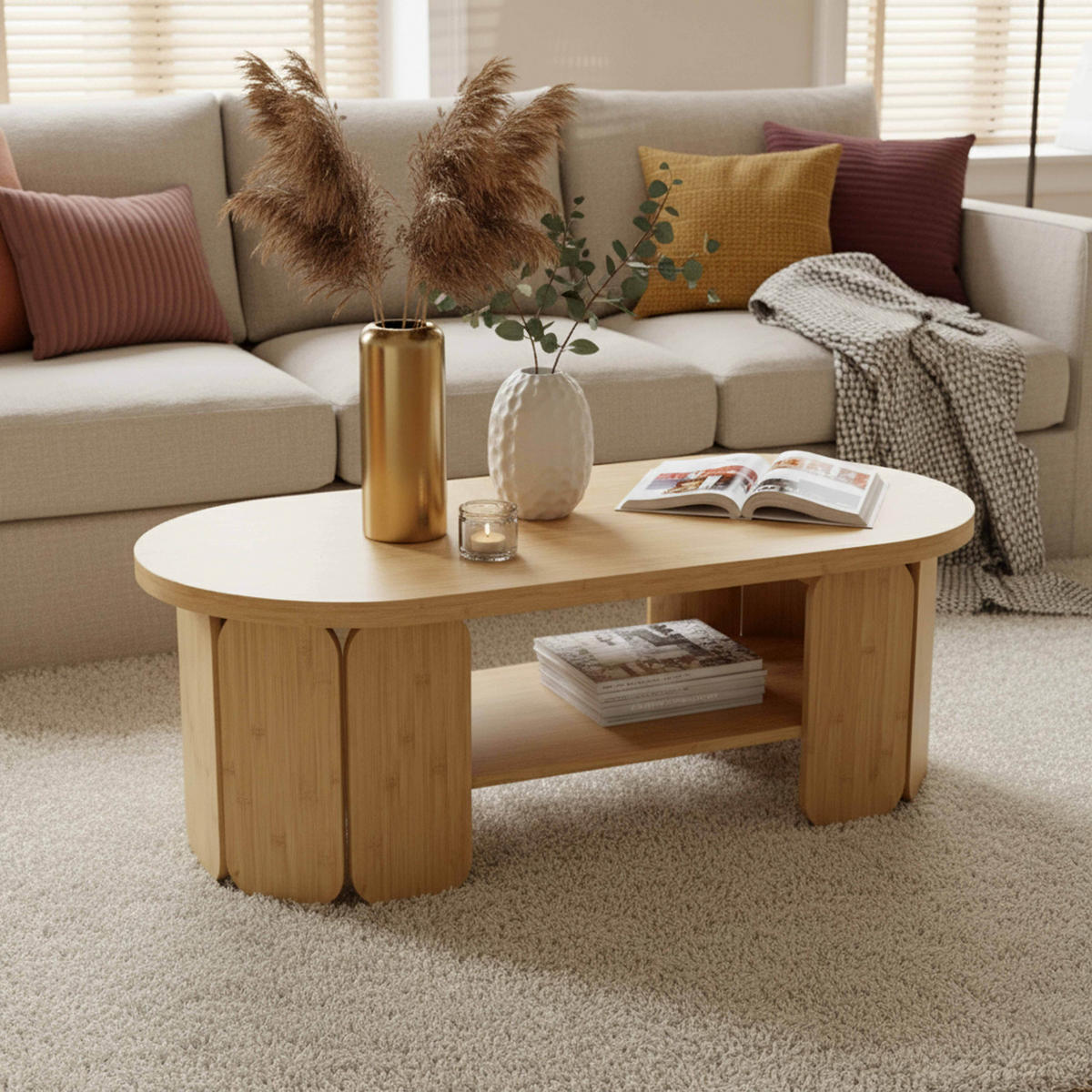 COUCHTISCH, Beigefarbe - Beige, Holz (110/50/38.5cm) - Oviala