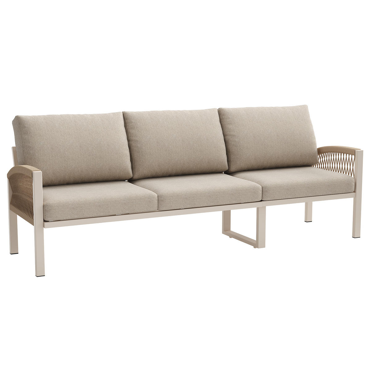 GARTENSETS aus Eisen 173.5x65x62.5cm Beige mit Holzoptik-Glasplatte - Beige, Metall - Modfu