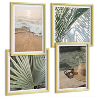 BILDER SET 4er Set - 50x50 cm & 40x60 cm Goldrahmen - Strandhut und Sonnenbrille - Goldfarben, Kunststoff (50/50cm) - TULUP