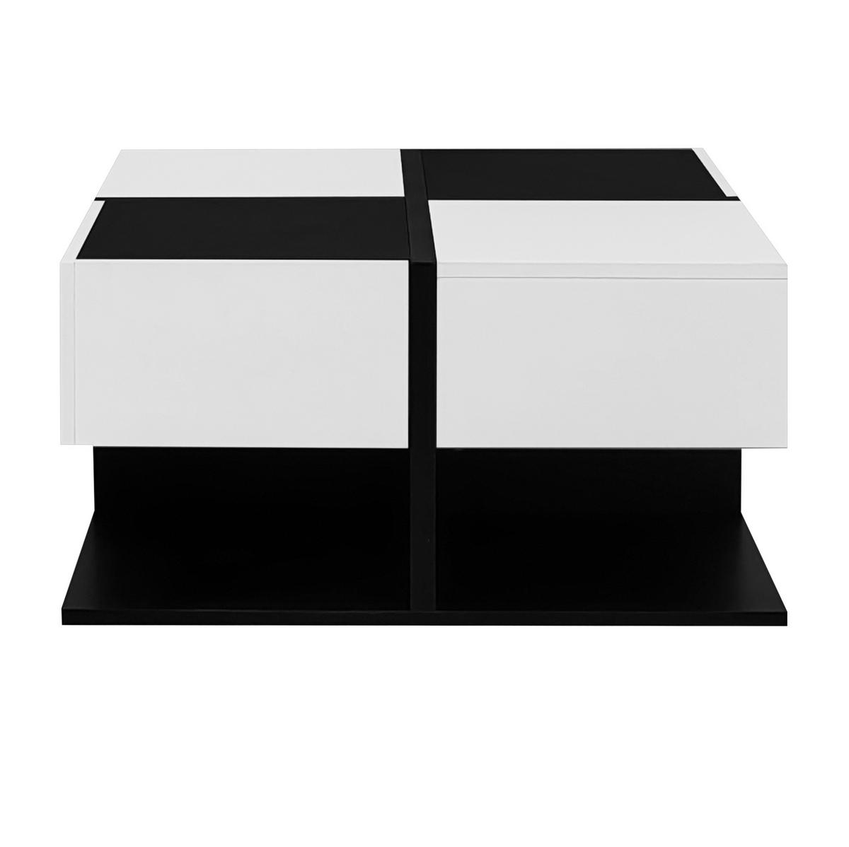 COUCHTISCH 70/70/35,5 cm mit 2 Schubladen und leichtgängigen Schienen aus Spanplatte, Schwarz/Weiß - Schwarz, Holzwerkstoff (70/70/35.5cm) - Redom