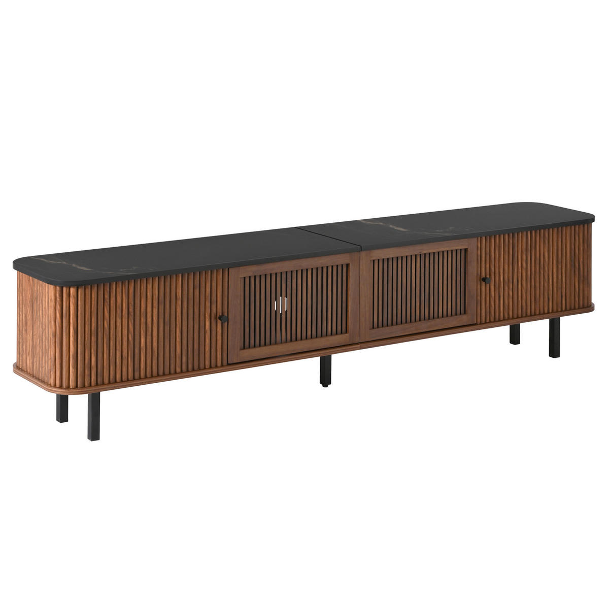 LOWBOARD 190/35/45 cm aus MDF und Holzwerkstoff mit Schiebetüren und Gitterfront Nussbaum - Braun, Holzwerkstoff (190/45/35cm) - Modenvie