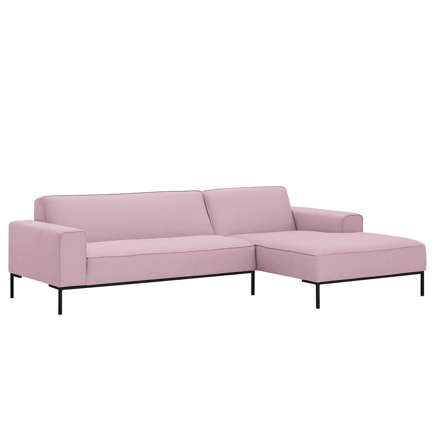 ECKSOFA mit Longchair - Webstoff - Schwarz/Rosa, Textil (264/168cm) - home24