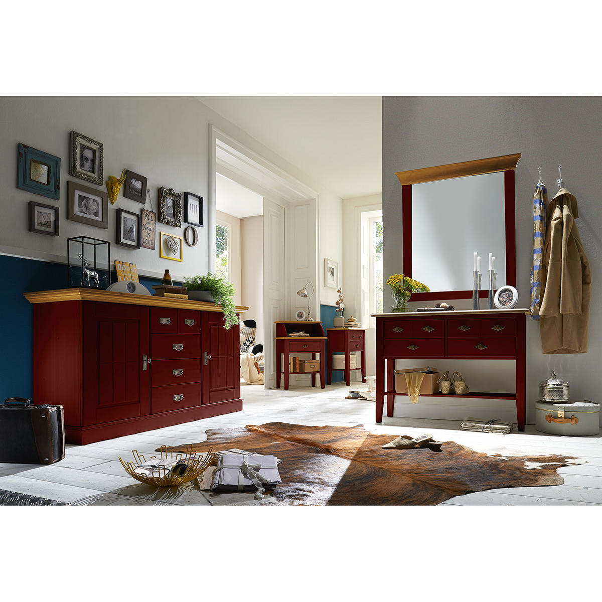 KONSOLENTISCH - Kiefer massiv - Rot/Kieferfarben, Holz (35/102/79cm) - home24