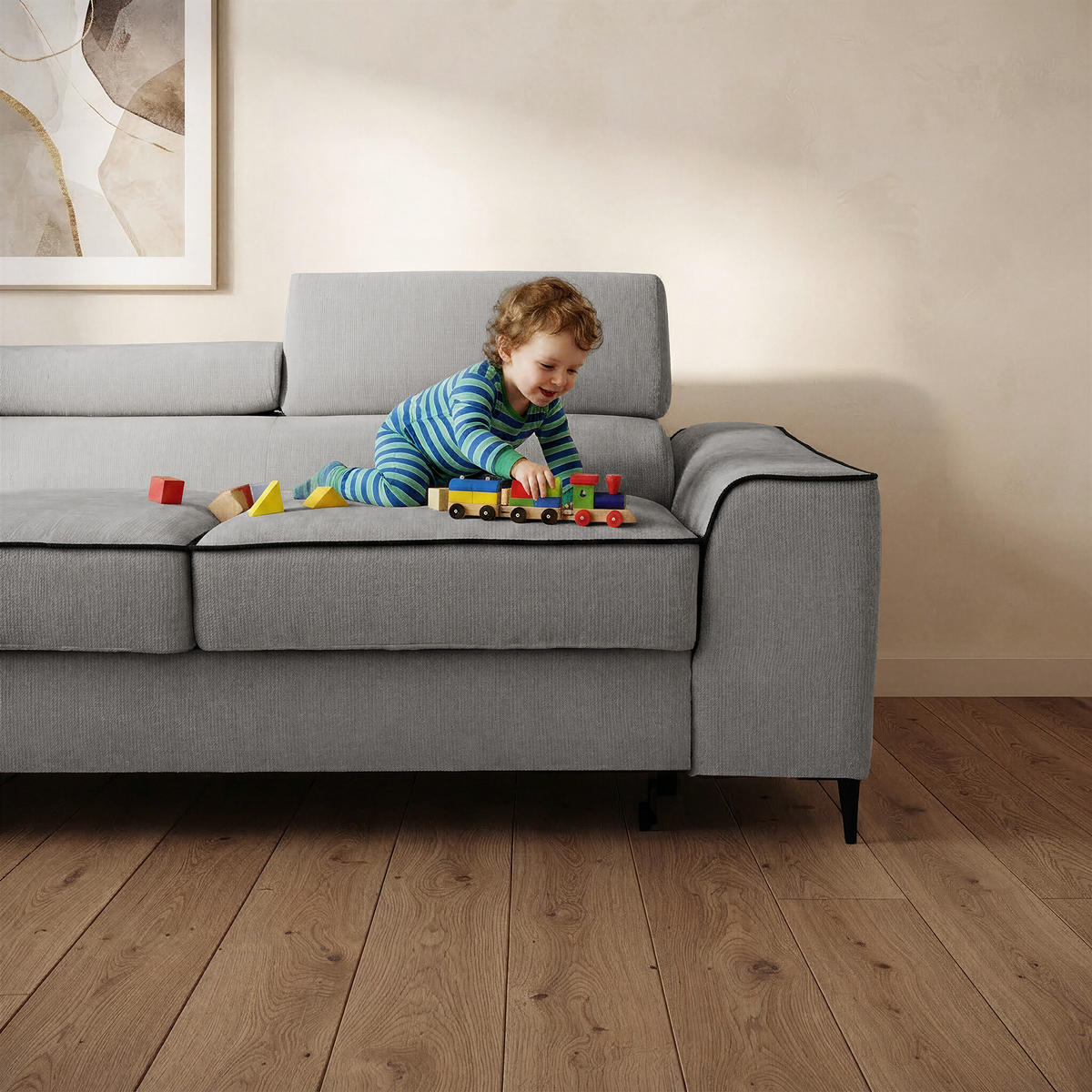 ECKSOFA EVER L Links mit Schlaffunktion 193x126 Chenille Grau - Schwarz/Grau, Holz/Textil (267/204cm) - Muffo