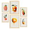 POSTER Set Mit 6 Zitrus Plakate Von Obst Gemüse & Gesunden Lebensmitteln Im Aquarell Kunst Auf Reinweißen Hintergründen A3 & A4 Rahmen Aus Hellem Holz - Beige, Papier (29/3cm) - Nacnic