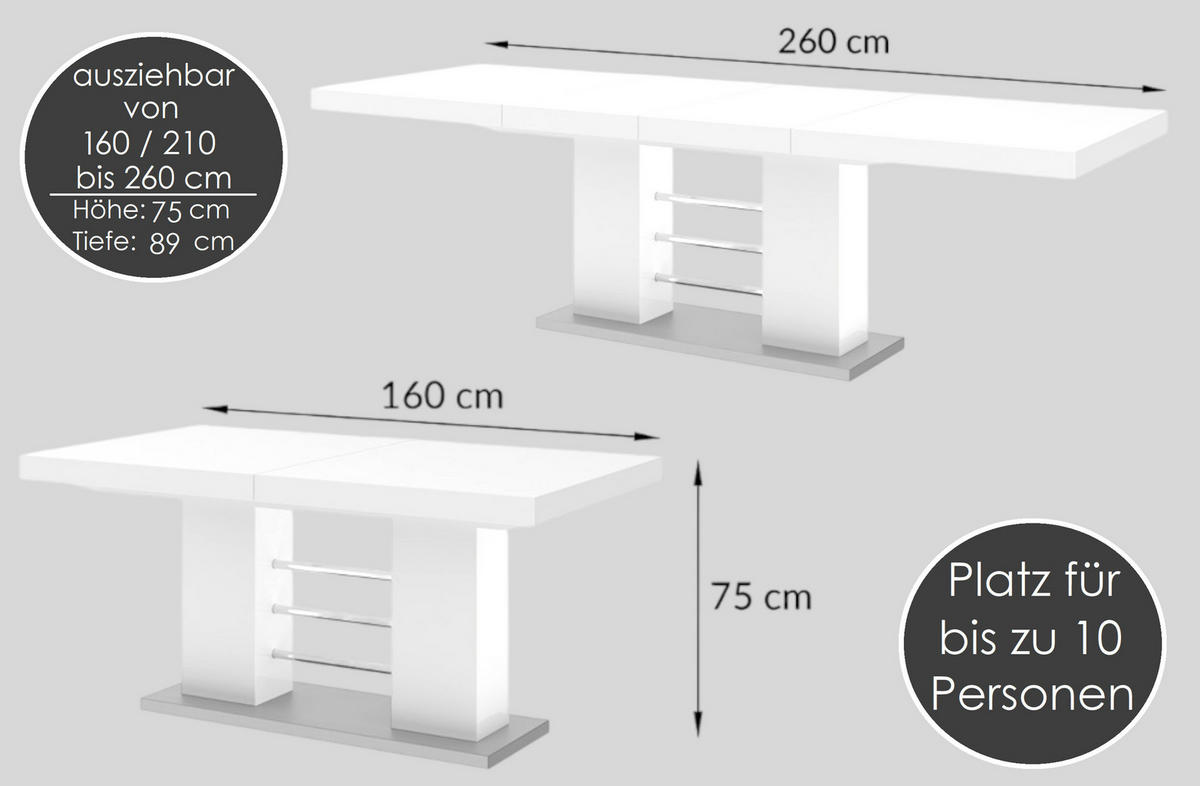 ESSTISCH rechteckig Schwarz Hochglanz 160/89/75 cm - Schwarz Hochglanz, Holzwerkstoff (89/160/75cm) - designimpex