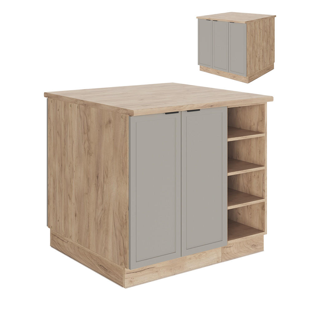 KÜCHENINSEL Fame-Line GrauBeige 90 cm ohne AP - Honigeiche/Grau, Holzwerkstoff (90/82/60cm) - Vicco