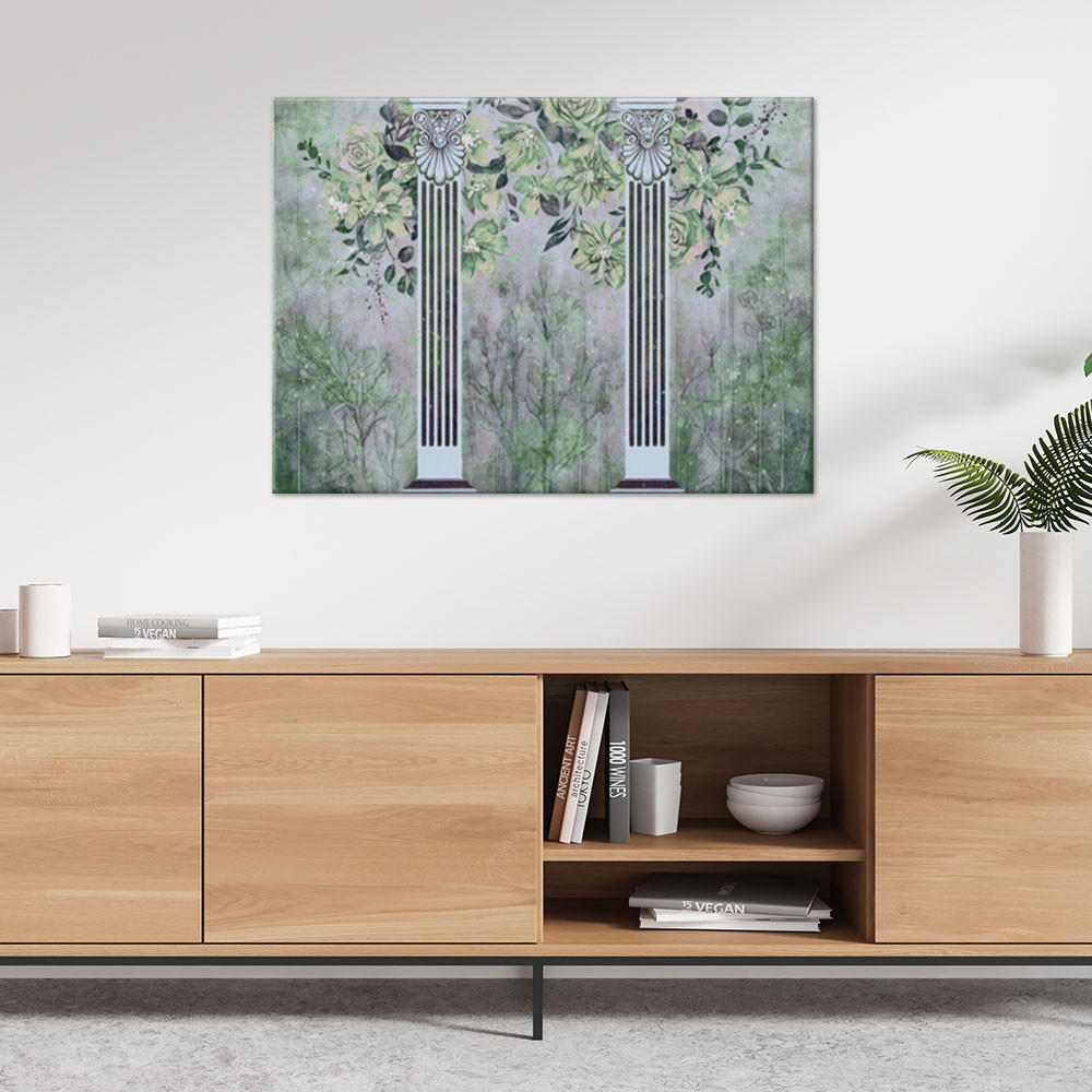 WANDBILD antike säulen und blumen - Grün, Textil (60/40cm) - Feeby