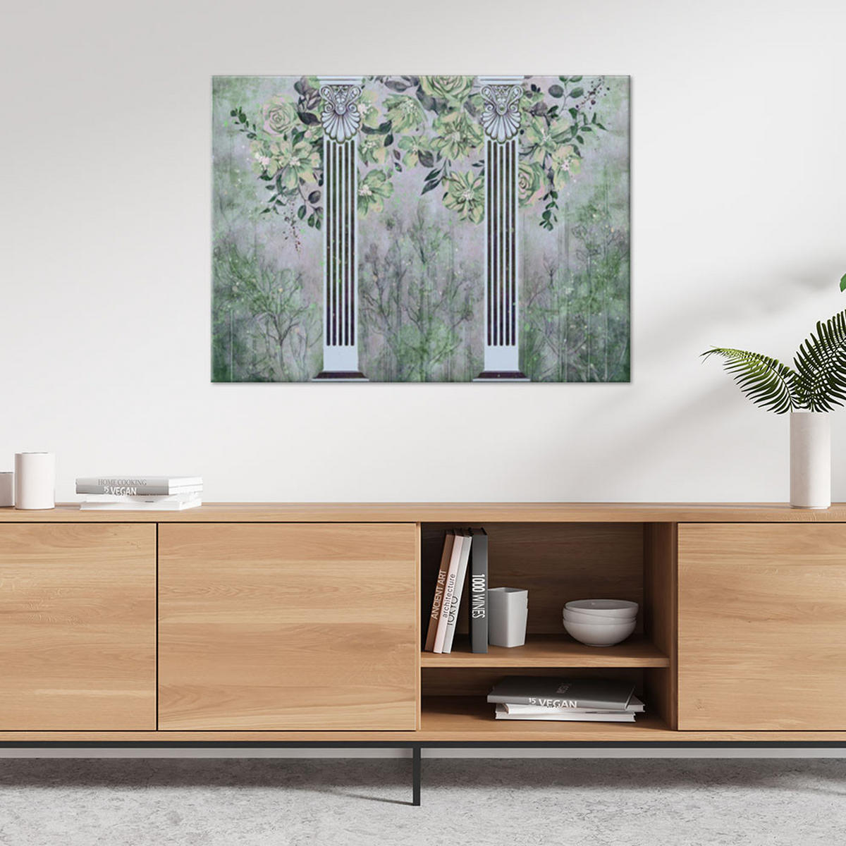 WANDBILD antike säulen und blumen - Grün, Textil (60/40cm) - Feeby