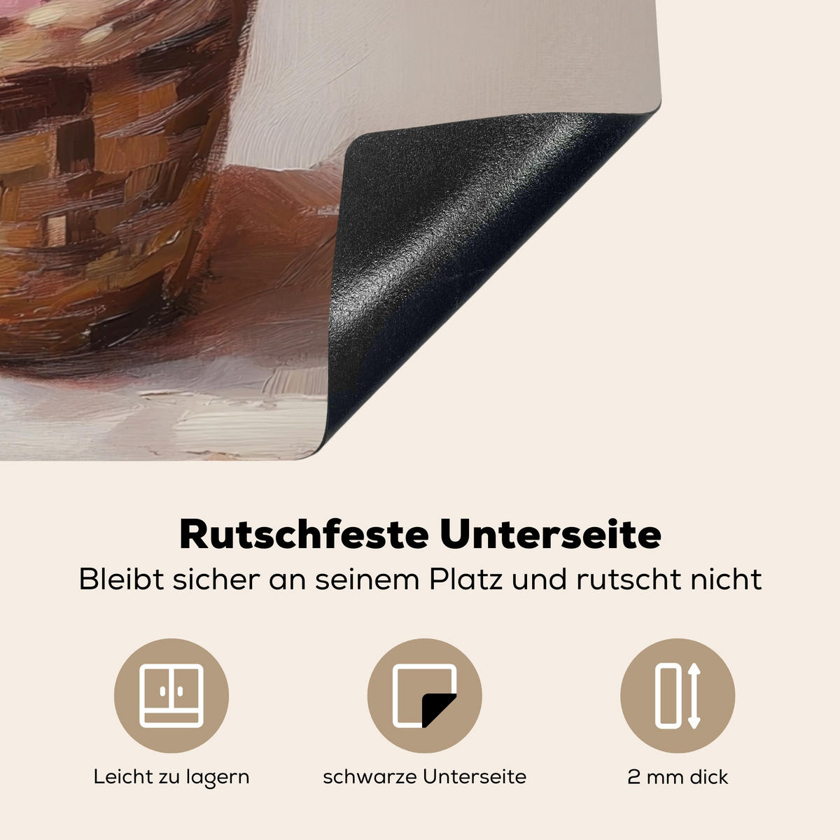 HERDABDECKPLATTE Korb - Eier - Rosa Herdabdeckung Induktionsfeld 75x52 cm - Beige, Kunststoff (75/52/0.2cm) - MuchoWow