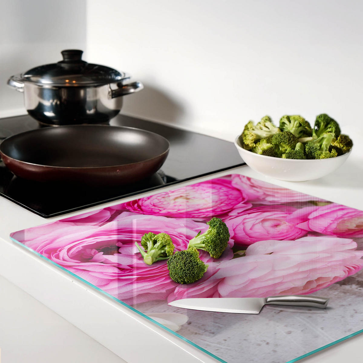 GLASPLATTE 60x52 cm Wildrosen - Pink, Glas (60/0.4/52cm) - TULUP