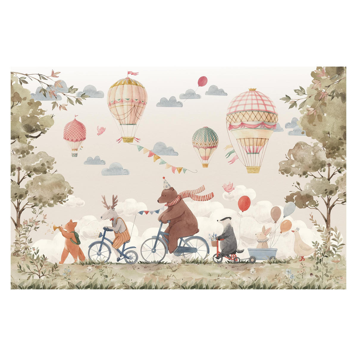 FOTOTAPETE Tierfreunde auf dem Rad 288/190 cm - Multicolor, Papier (288/190cm) - Bilderwelten