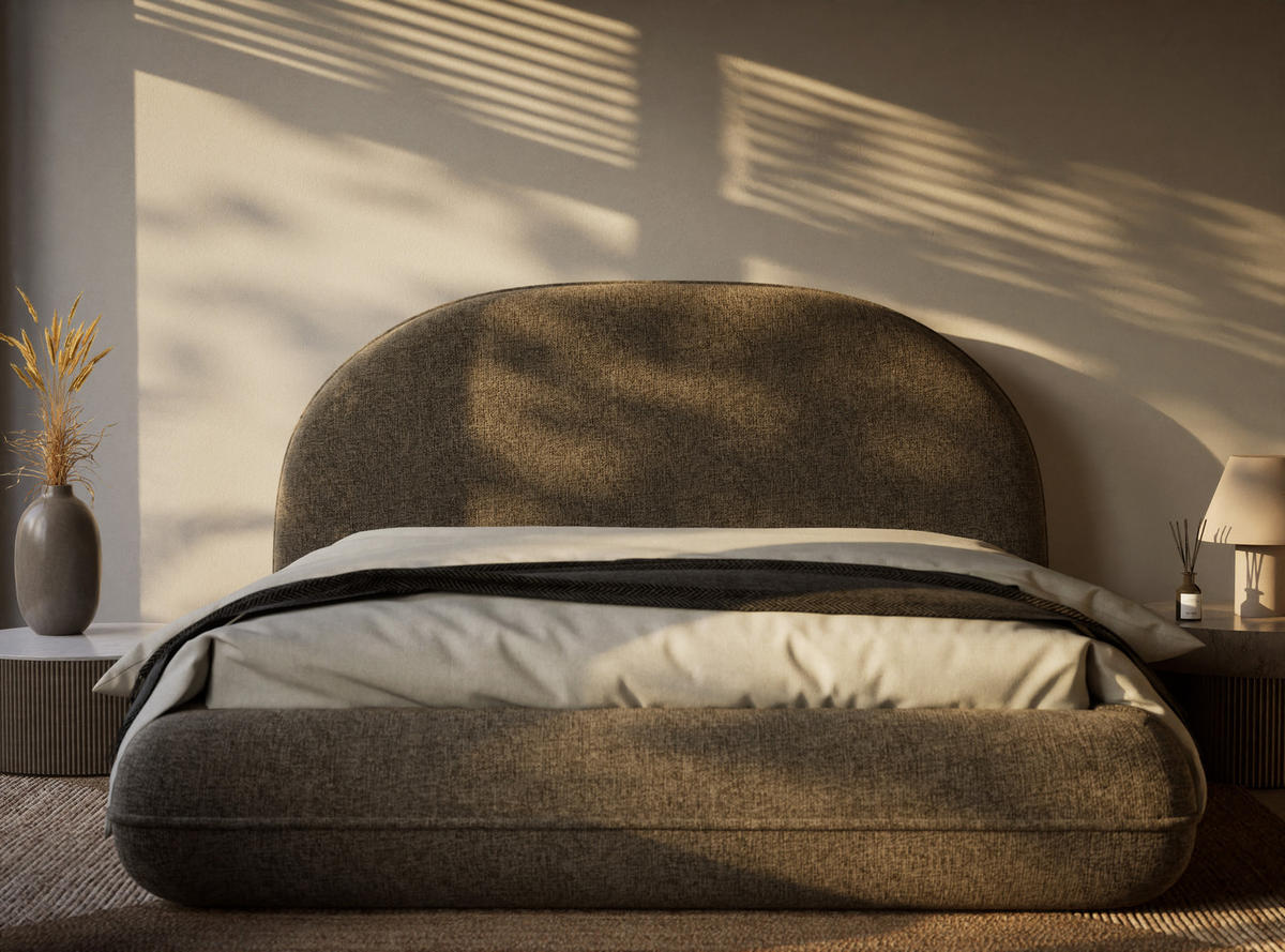 POLSTERBETT Koji Braun 180/200 cm im Chenille-Stoff - Schwarz/Naturfarben, Holz/Holzwerkstoff (180/200cm) - Maison de Reve