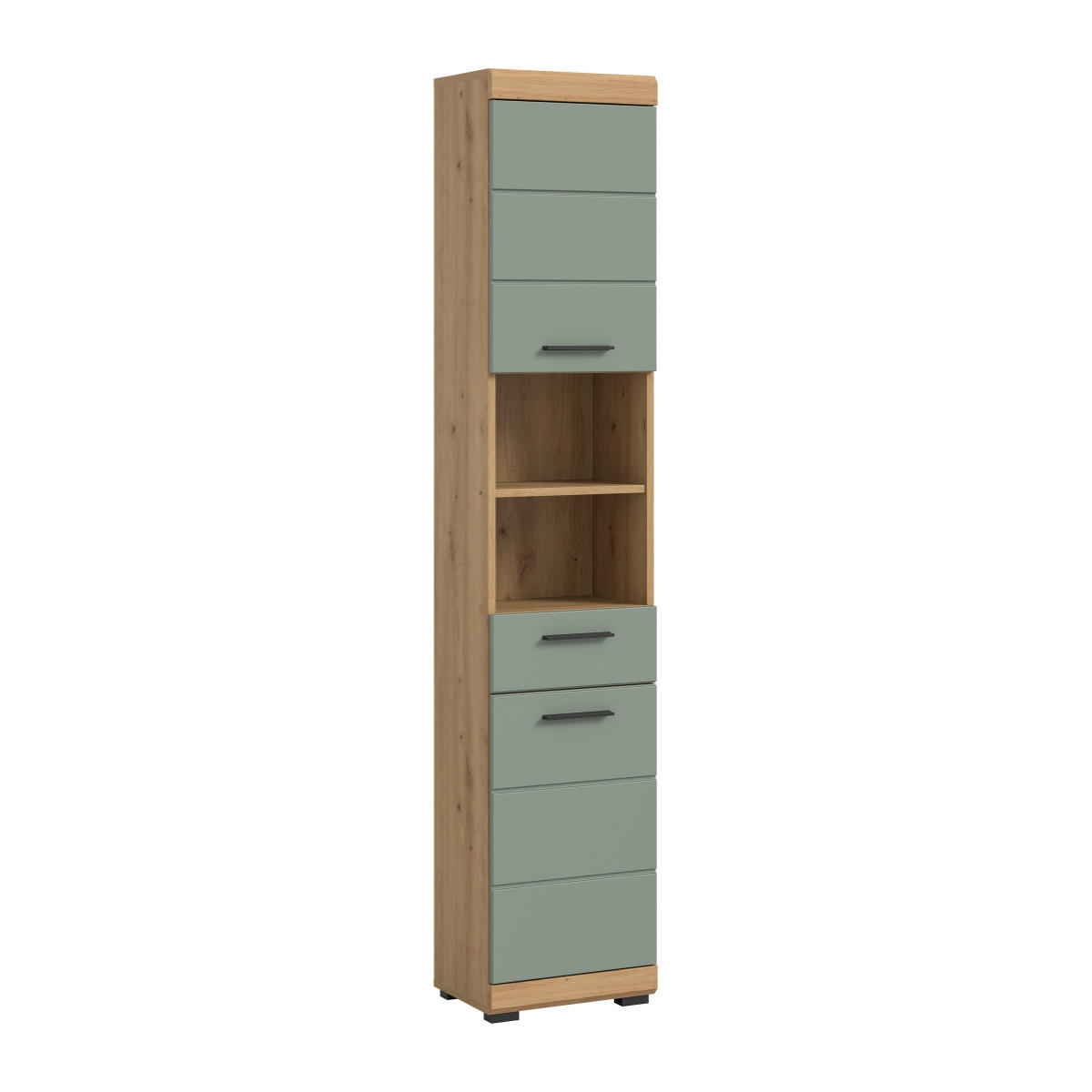 BADEZIMMERSCHRANK 2 Türen 1 Schublade 31/191/37 cm - Grün, Holzwerkstoff (31/191/43cm) - Calicosy